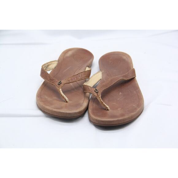 Olukai Hi'Ona Sandals Women 8 Brown Leather Thong Comfortable Flip Flops Hawaii - Picture 2 of 6